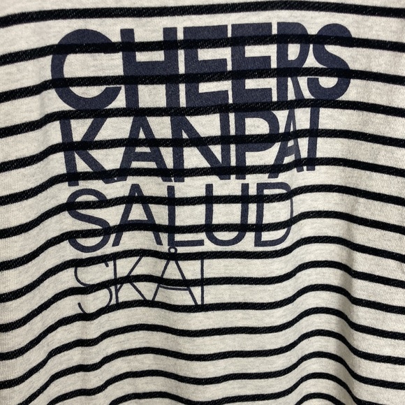 J Crew Cheers Black and White Stripe Blue Lettering Size M Cotton blend - Picture 2 of 7
